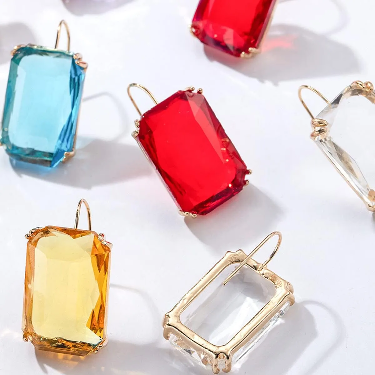 Colorful Rectangle Glass Crystal Earrings Orthogon Gemstone Square Transparent Crystal Glass Dangle Earrings for Women Girls Jewelry