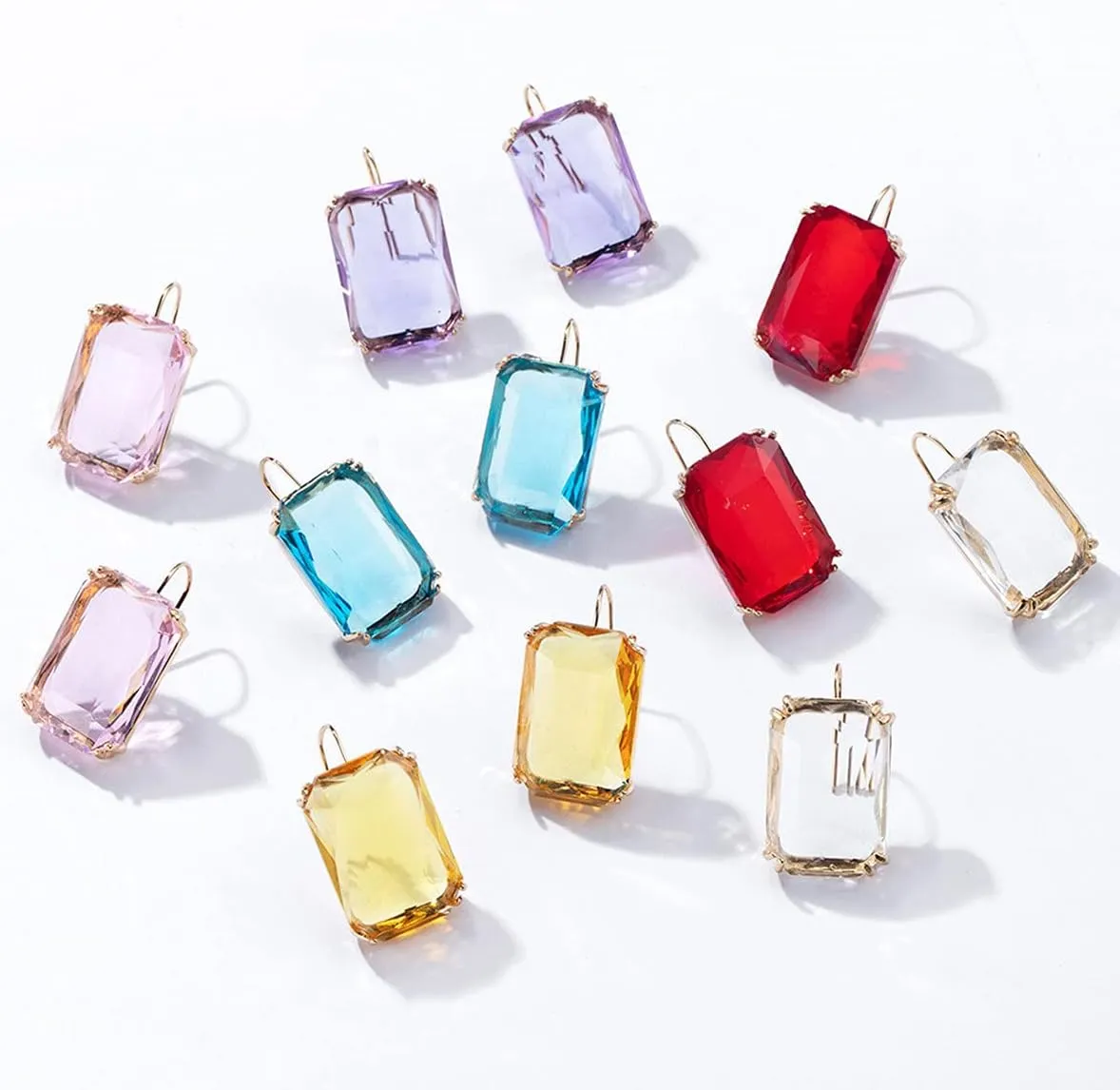 Colorful Rectangle Glass Crystal Earrings Orthogon Gemstone Square Transparent Crystal Glass Dangle Earrings for Women Girls Jewelry