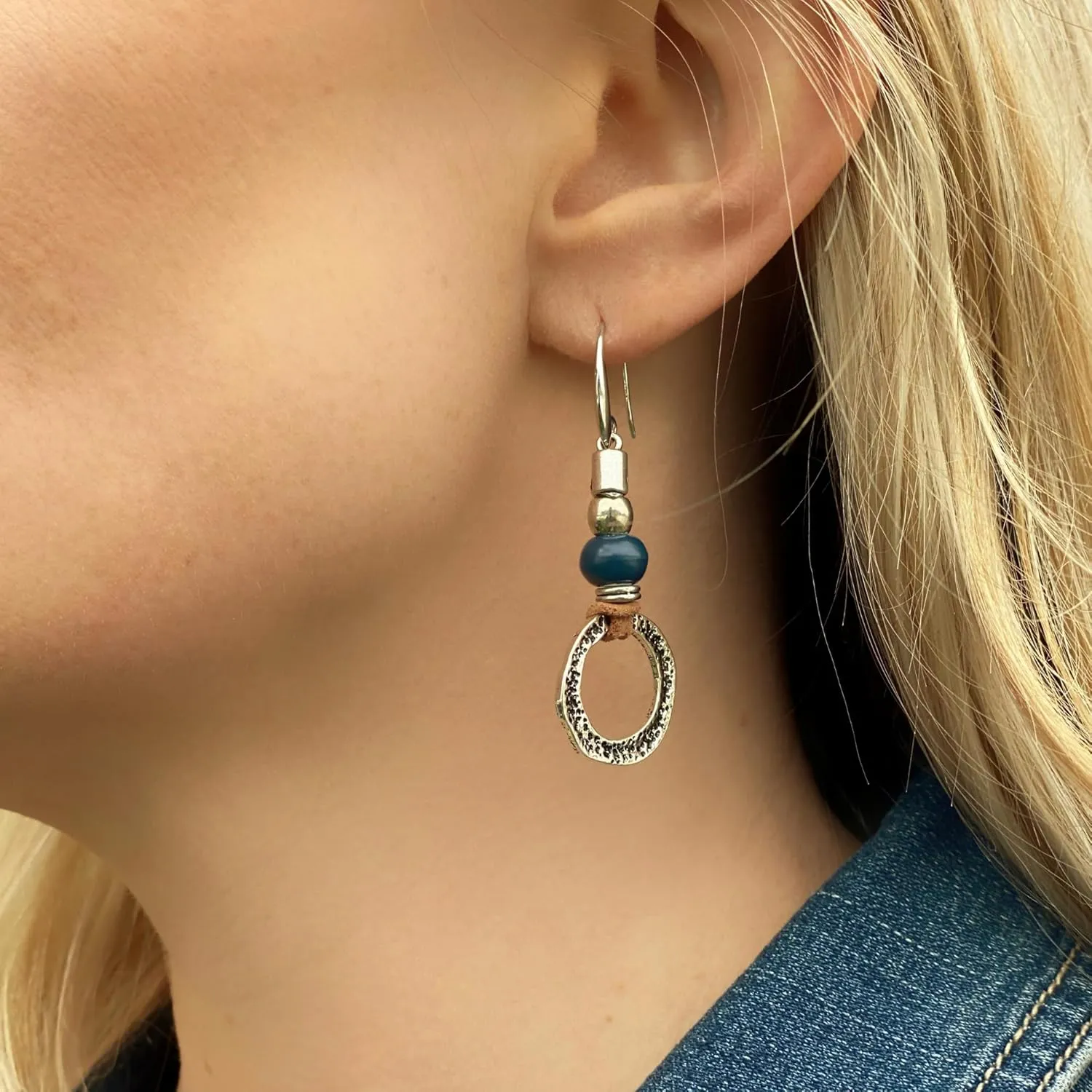 Country Western Earrings for Women, Teenagers - Boho Festival Accessories Filigree Geometric Dangling Silver Turquoise Teardrop Earring Set