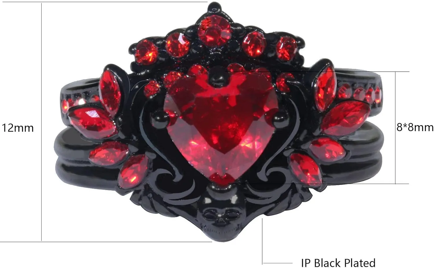 Couple Rings Matching Rings Black Wings Skull Ring 1.5ct Red CZ Womens Wedding Ring Sets Punk Ring