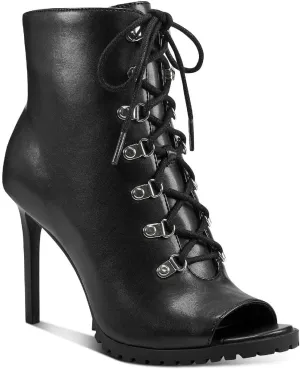 Cufflinks Inc. Womens Florita Faux Leather Zip Up Lace-Up Heels, Black, 6.5 Medium