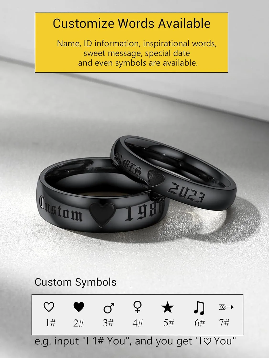Custom Promise Rings for Couple, Gold Plated/Black Plated with 316L Stainless Steel Matching Rings, Engagement Wedding Bands for Him and Her, Come with Box