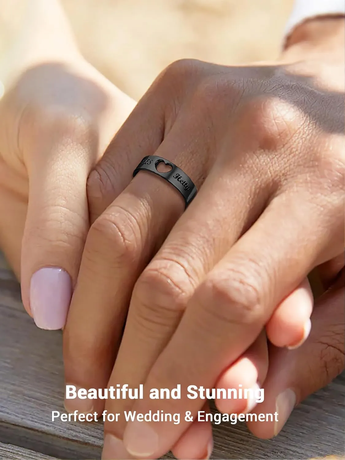 Custom Promise Rings for Couple, Gold Plated/Black Plated with 316L Stainless Steel Matching Rings, Engagement Wedding Bands for Him and Her, Come with Box