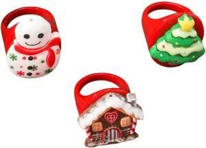 Cute Christmas Resin Statement Rings Set for Women Girls Acrylic Snowman Christmas Tree Candy House Chunky Rings Xmas Festive Finger Bands Holiday Party Jewelry Gifts 3Pcs