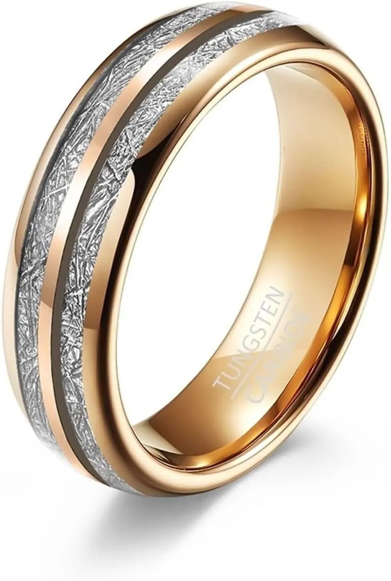 Daesar Couple Rings Set Promise Rings, His and Her Wedding Bands Tungsten 6/8MM Polished Round with Metal Foil Groove Rose Gold