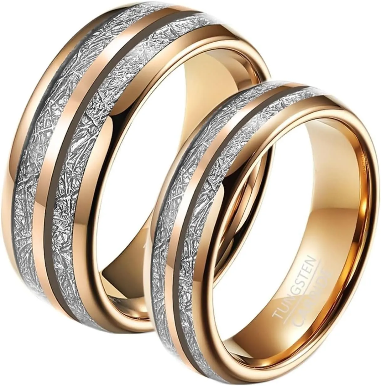Daesar Couple Rings Set Promise Rings, His and Her Wedding Bands Tungsten 6/8MM Polished Round with Metal Foil Groove Rose Gold