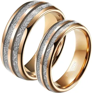 Daesar Couple Rings Set Promise Rings, His and Her Wedding Bands Tungsten 6/8MM Polished Round with Metal Foil Groove Rose Gold
