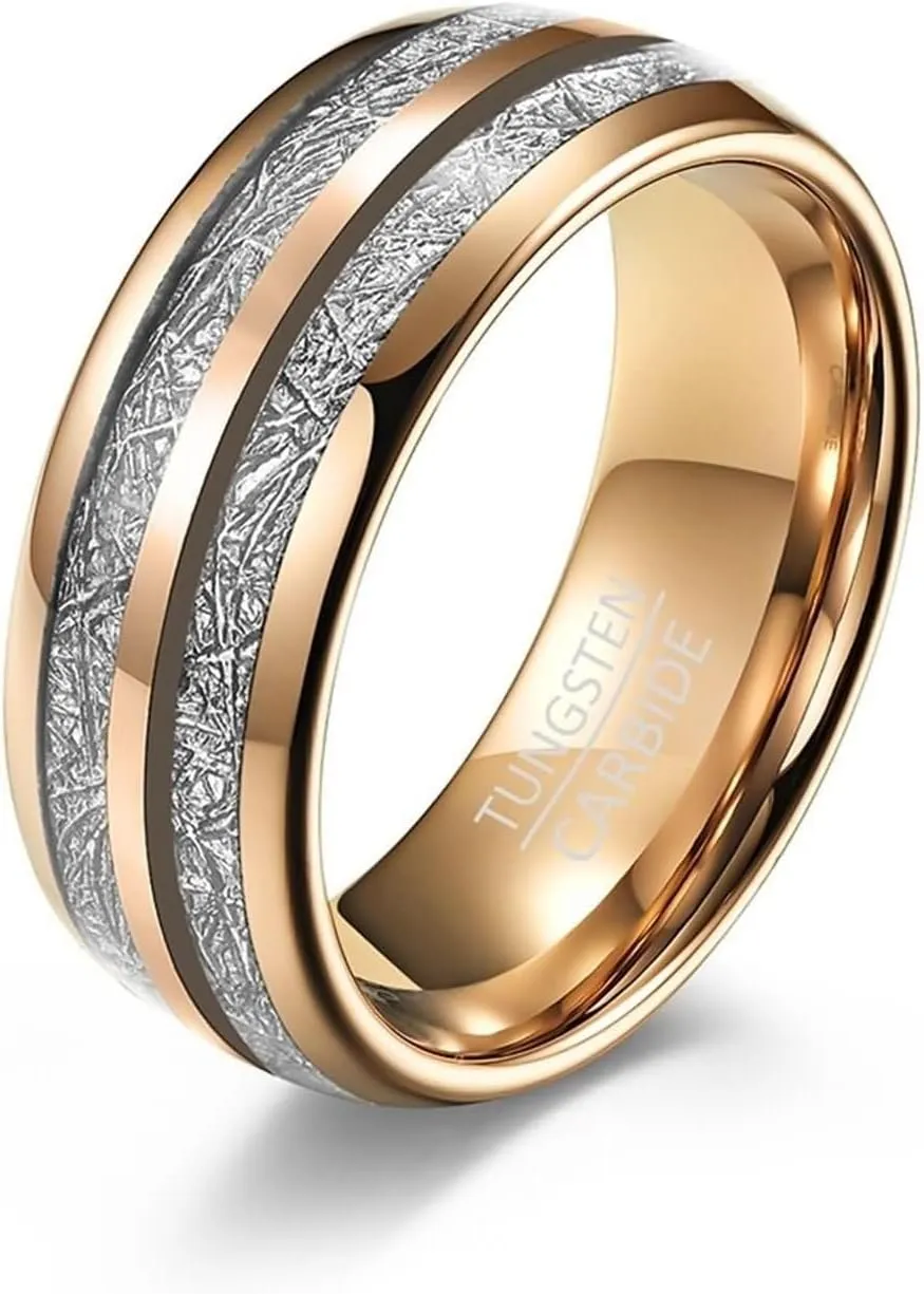 Daesar Couple Rings Set Promise Rings, His and Her Wedding Bands Tungsten 6/8MM Polished Round with Metal Foil Groove Rose Gold