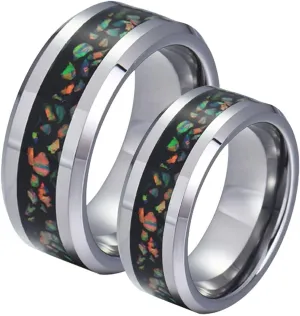 Daesar Couples Wedding Rings Sets, Engagement Rings for Men and Women Set Tungsten 8MM Polished Round with Colorful Opal Silver