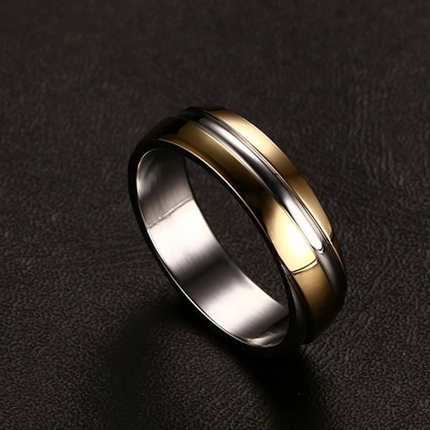 Daesar Engagement Rings for Couples, Women and Men Wedding Ring Stainless Steel Polished Round 6MM with Stripes Gold Rose Gold