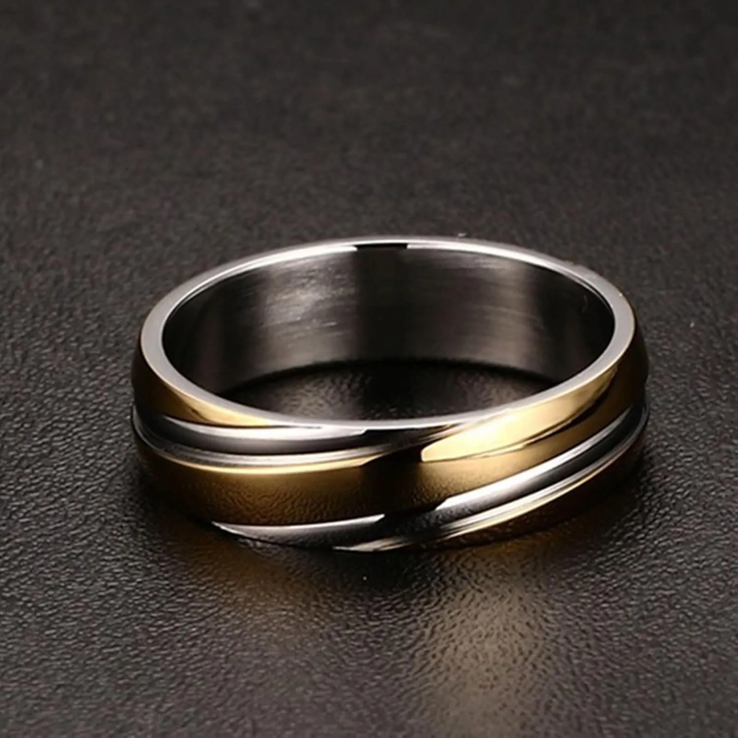 Daesar Engagement Rings for Couples, Women and Men Wedding Ring Stainless Steel Polished Round 6MM with Stripes Gold Rose Gold