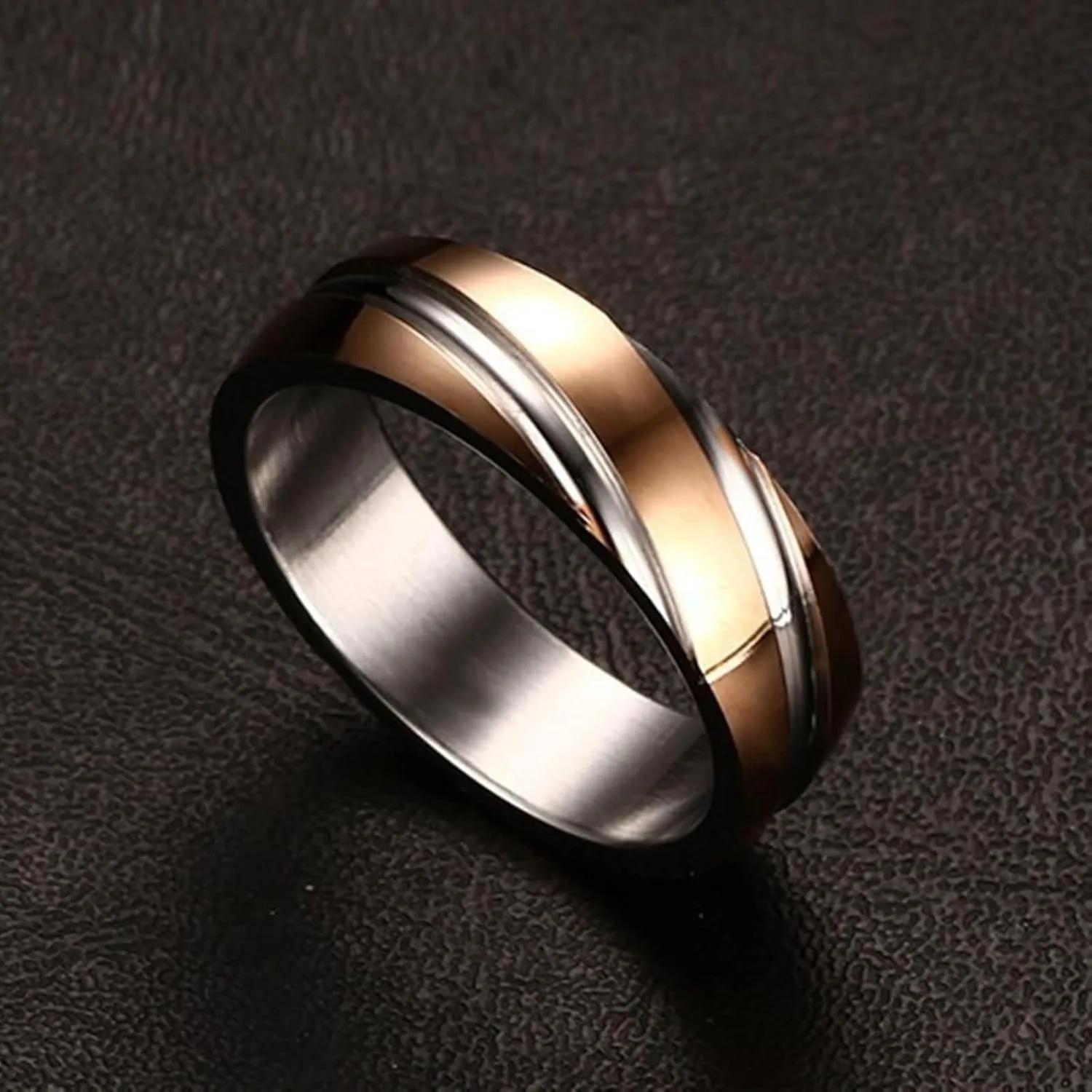 Daesar Engagement Rings for Couples, Women and Men Wedding Ring Stainless Steel Polished Round 6MM with Stripes Gold Rose Gold