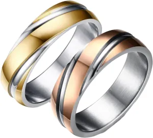Daesar Engagement Rings for Couples, Women and Men Wedding Ring Stainless Steel Polished Round 6MM with Stripes Gold Rose Gold