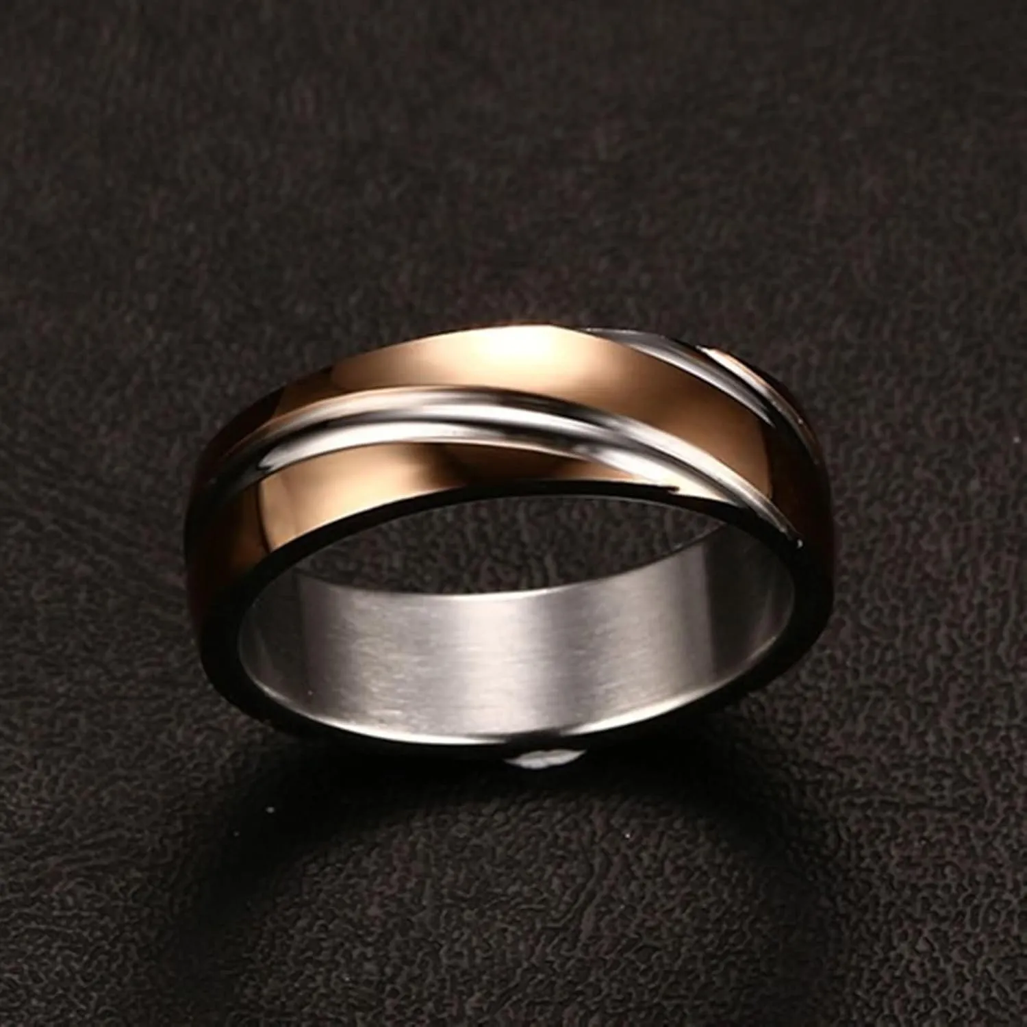 Daesar Engagement Rings for Couples, Women and Men Wedding Ring Stainless Steel Polished Round 6MM with Stripes Gold Rose Gold