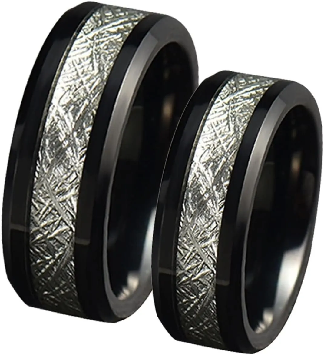 Daesar Matching Rings for Couples, Women and Men Engagement Ring Tungsten 8MM Round Polished and Matte Black