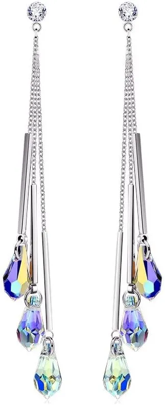 Daily New Long Shape Fringed Crystal Stud Earrings for Women Water Drop Shape Hypoallergenic Earrings Pendant Jewelry Gifts