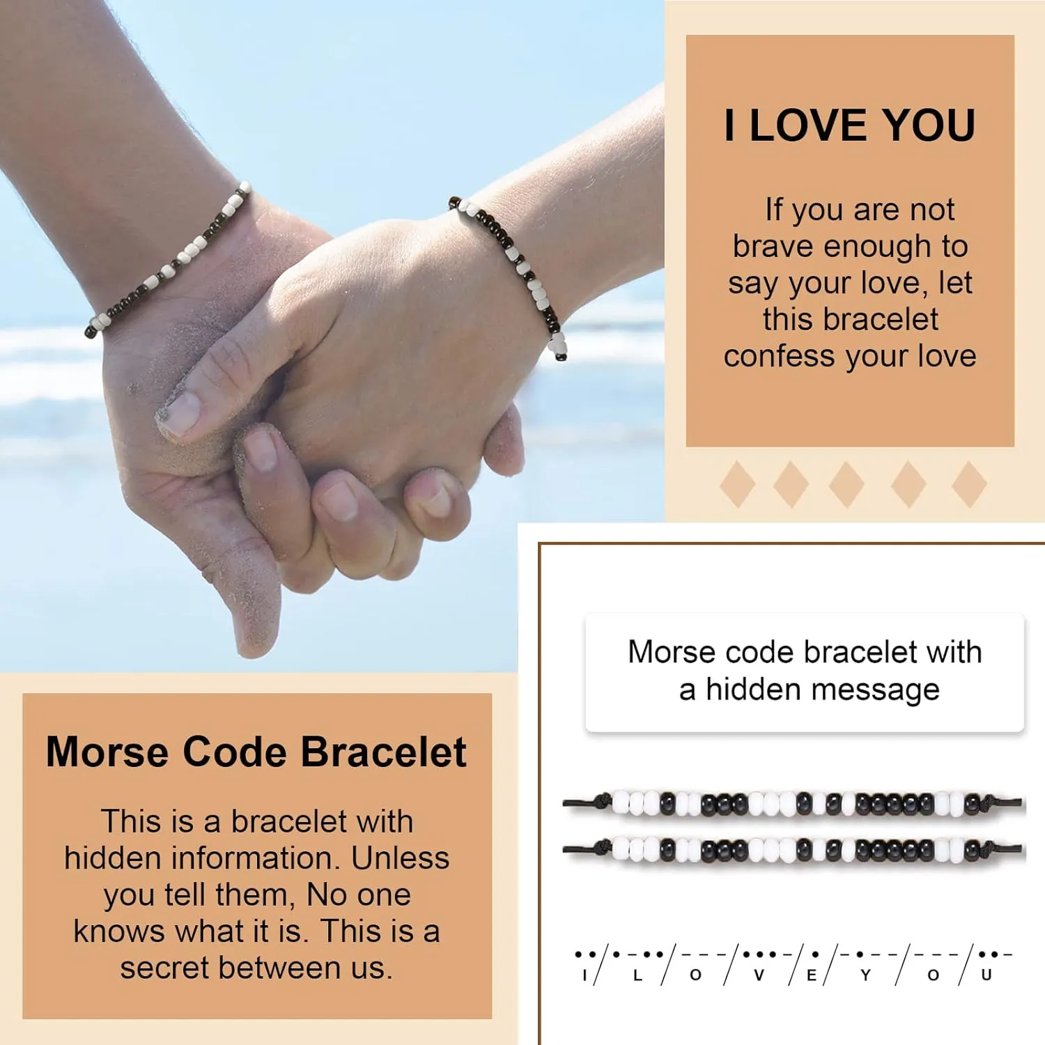 Desimtion Gifts for Boyfriend, Couples Bracelets for Him Girlfriend Her, I Love You Morse Code Bracelet, Long Distance Relationships Matching Bracelets