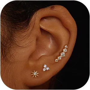 Dochais 14K Gold Plated Flat Back Earrings Studs - 925 Sterling Silver Hypoallergenic Cartilage Helix Tragus Small Screw Back for Multiple Piercing