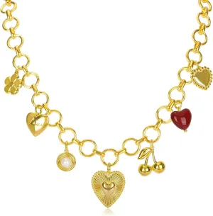 Dragonfly Butterfly Insect Heart Cherry Cross Necklace for Women,14K Gold Plated Ladybug Fly Mushroom Dragonfly Rose Cherry Floral Pearl Religious O-Ring Chain Stocking Stuffers for Christmas Gifts