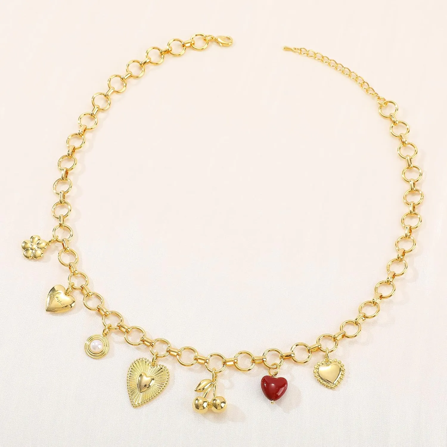 Dragonfly Butterfly Insect Heart Cherry Cross Necklace for Women,14K Gold Plated Ladybug Fly Mushroom Dragonfly Rose Cherry Floral Pearl Religious O-Ring Chain Stocking Stuffers for Christmas Gifts