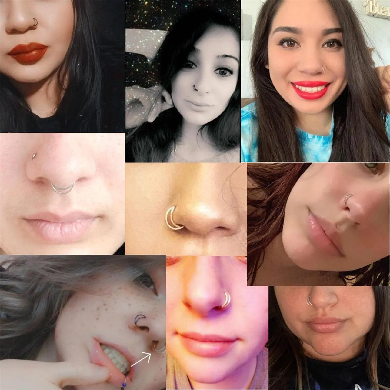 Earmark 20G 5Pcs Adjustable 8MM Fake Nose Rings Hoop in High Polished Surgical Steel | Diameter 8MM | Color Gold - Silver - Black - Rainbow