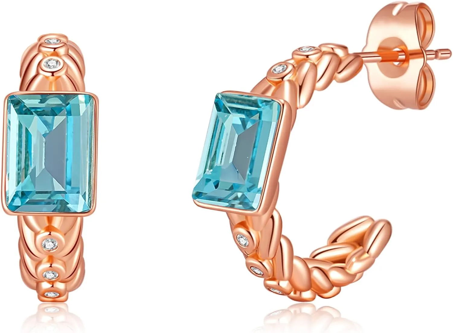 Elegant Rectangular Crystal Chunky Hoops Earrings for Women 14K Gold Plated Hypoallergenic Jewelry