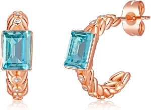 Elegant Rectangular Crystal Chunky Hoops Earrings for Women 14K Gold Plated Hypoallergenic Jewelry
