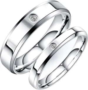 Epinki Matching Ring Set, 3/5MM Stainless Steel Silver Polished White Round Cubic Zirconia Band Ring Couples Jewelry
