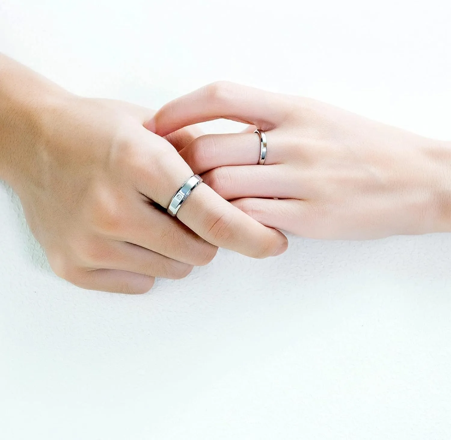 Epinki Matching Ring Set, 3/5MM Stainless Steel Silver Polished White Round Cubic Zirconia Band Ring Couples Jewelry