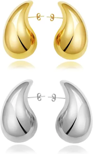 Extra Large Drop Earring Dupes for Women, Big Oversize Chunky Gold Hoop Earring Teardrop Dupes Trendy Lightweight Hypoallergenic Trendy Silver Waterdrop Earrings Gift Jewelry, Copper, No Gemstone