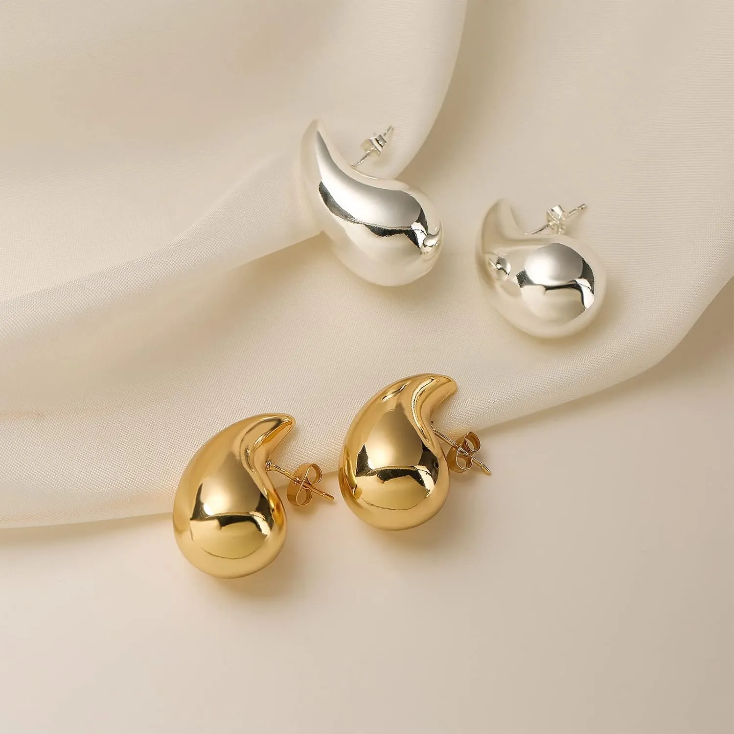 Extra Large Drop Earring Dupes for Women, Big Oversize Chunky Gold Hoop Earring Teardrop Dupes Trendy Lightweight Hypoallergenic Trendy Silver Waterdrop Earrings Gift Jewelry, Copper, No Gemstone