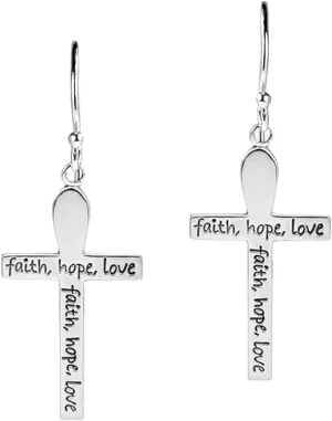 Faith Hope Love Cross Dangle Earrings in 925 Sterling Silver | Inspirational Christian Jewelry for Women | Elegant Religious Gift