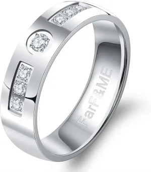 FarF&ME 6mm/7mm Silver Wedding Ring High Polished with Cubic Zirconia Men Women Couple Ring Engagement Ring Comfort Fit 7-12