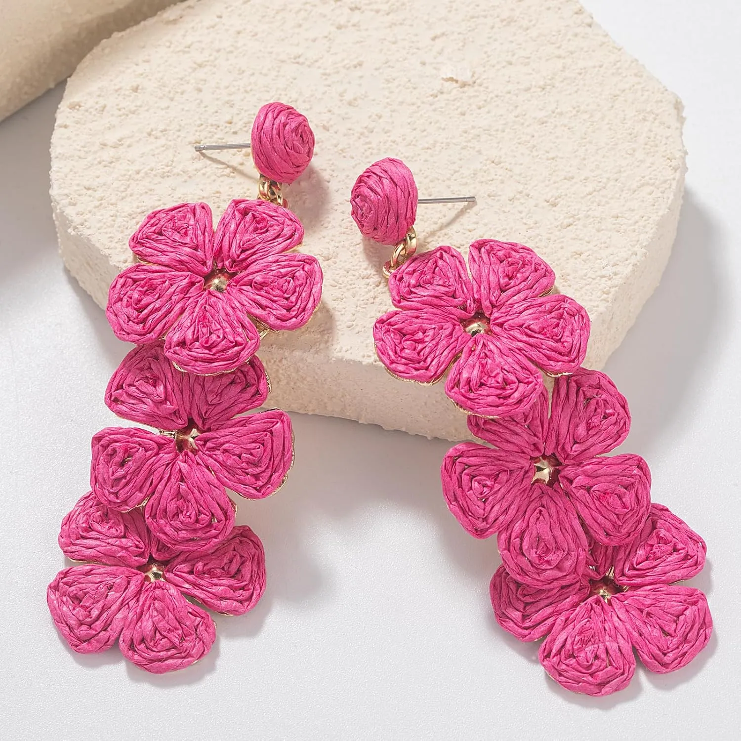 Flower Drop Earrings Floral Raffia Earrings Boho Statement Dangle Earrings Trendy Cute Summer Jewelry for Women
