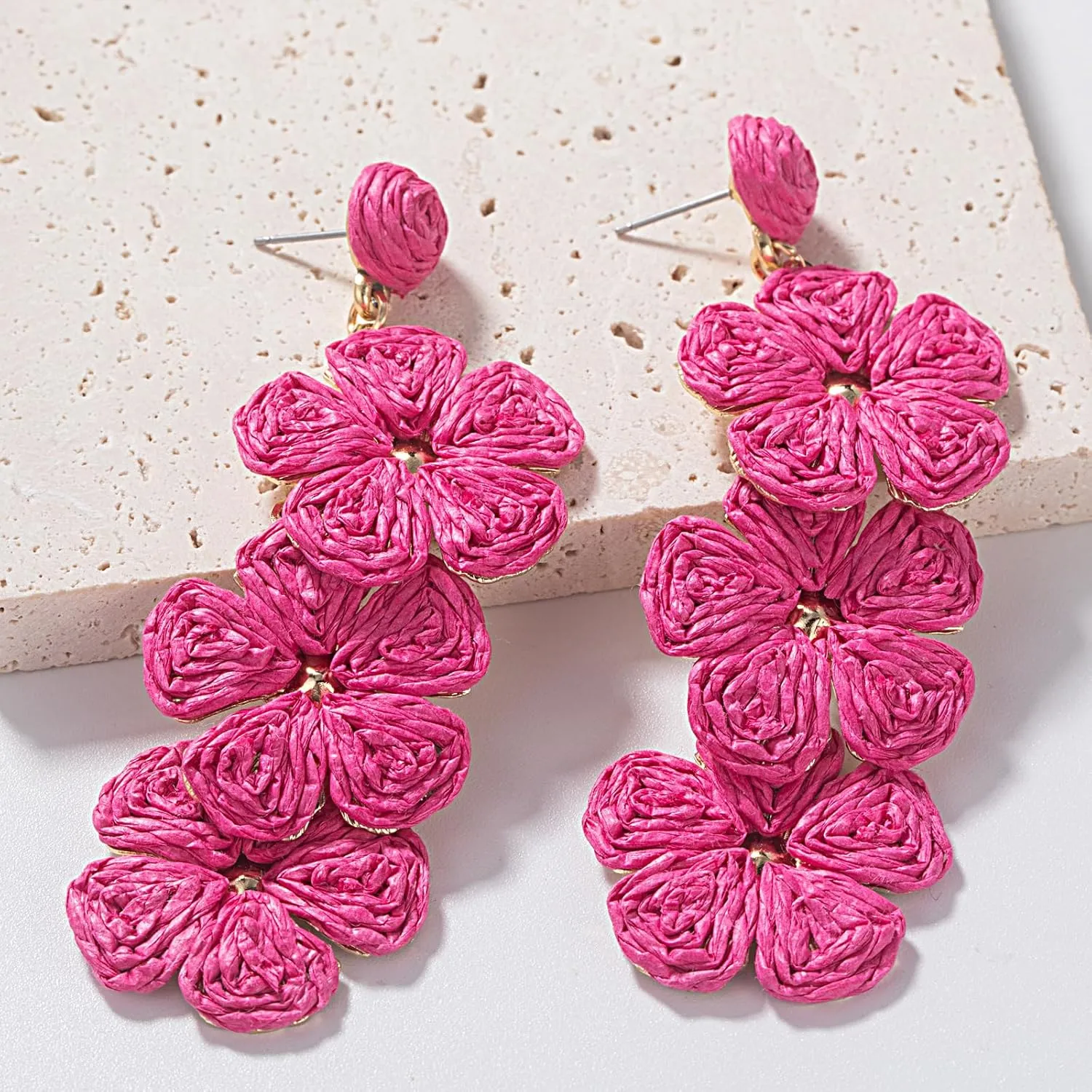 Flower Drop Earrings Floral Raffia Earrings Boho Statement Dangle Earrings Trendy Cute Summer Jewelry for Women