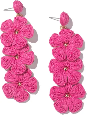 Flower Drop Earrings Floral Raffia Earrings Boho Statement Dangle Earrings Trendy Cute Summer Jewelry for Women