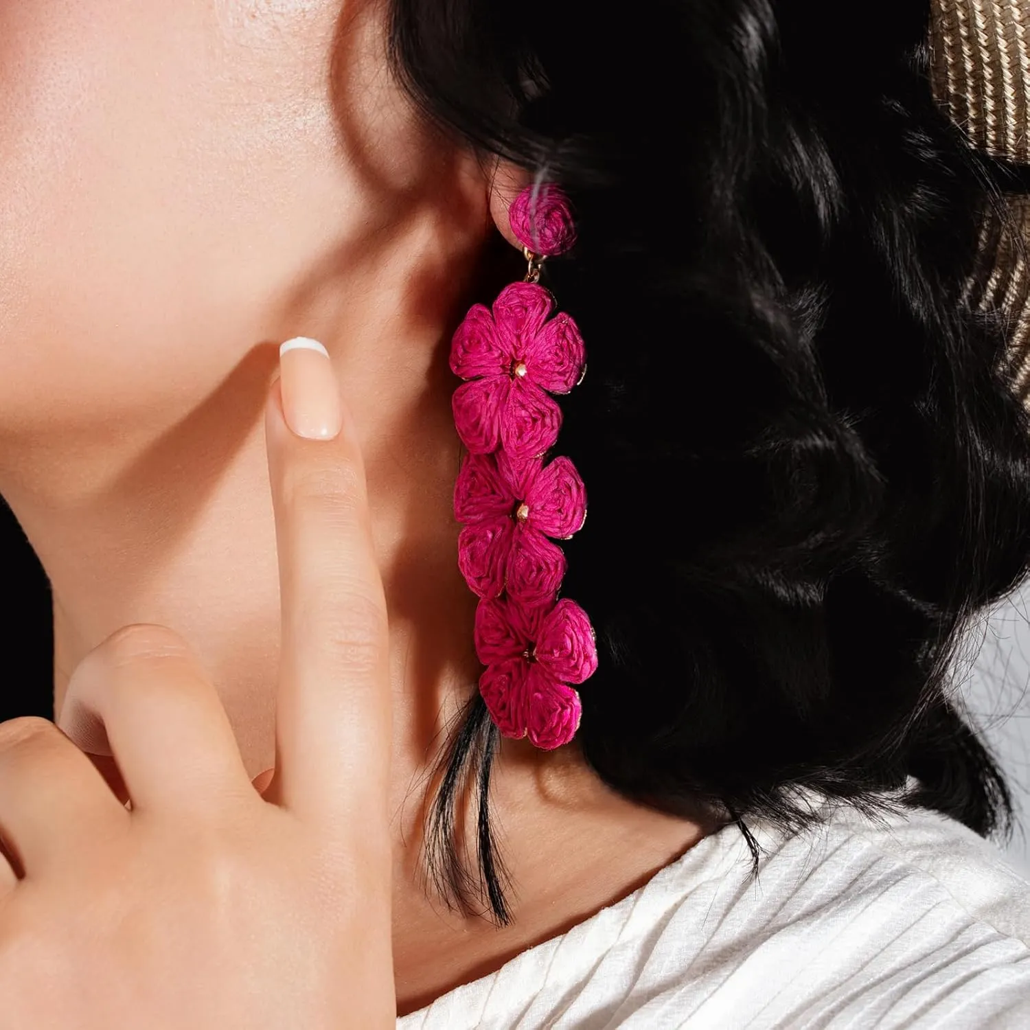 Flower Drop Earrings Floral Raffia Earrings Boho Statement Dangle Earrings Trendy Cute Summer Jewelry for Women
