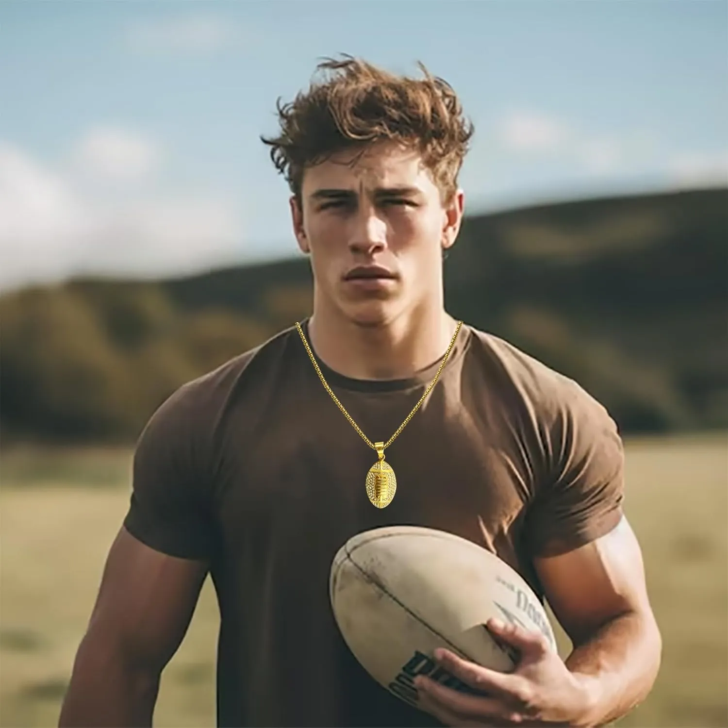 Football Necklace American Football Pendant Chain Trendy Touchdown Sports Necklaces for Football Fans Jewelry Gift
