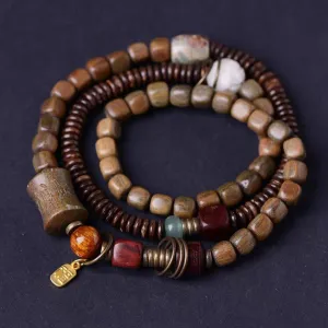 Fozhu Bracelets Set, Buddhist Prayer Beads, Ethnic Style Black Sandalwood Bracelet Lovers, Bracelets Xizang Buddhist Beads Necklace Jewelry,(Brown)