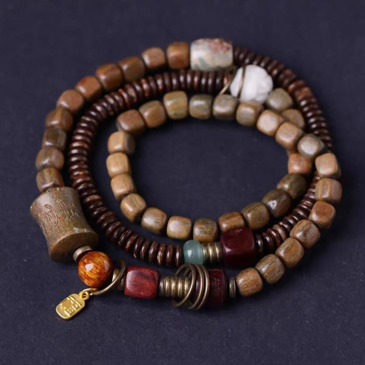 Fozhu Bracelets Set, Buddhist Prayer Beads, Ethnic Style Black Sandalwood Bracelet Lovers, Bracelets Xizang Buddhist Beads Necklace Jewelry,(Brown)