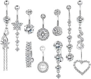 FRCOLOR 10Pcs Belly Button Rings Creative Body Piercing Jewelry Navel Decoration for Parties and Performances Durable Skin Friendly Material with Polished Smooth Surface