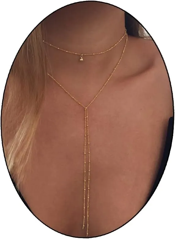 FUTIMELY Dainty Long Necklace for Women CZ Pearl Glitter Teardrop Pendant Necklace Layered Lariat Y-Shaped Gold Necklace for Women Chain Jewelry Gift Wedding