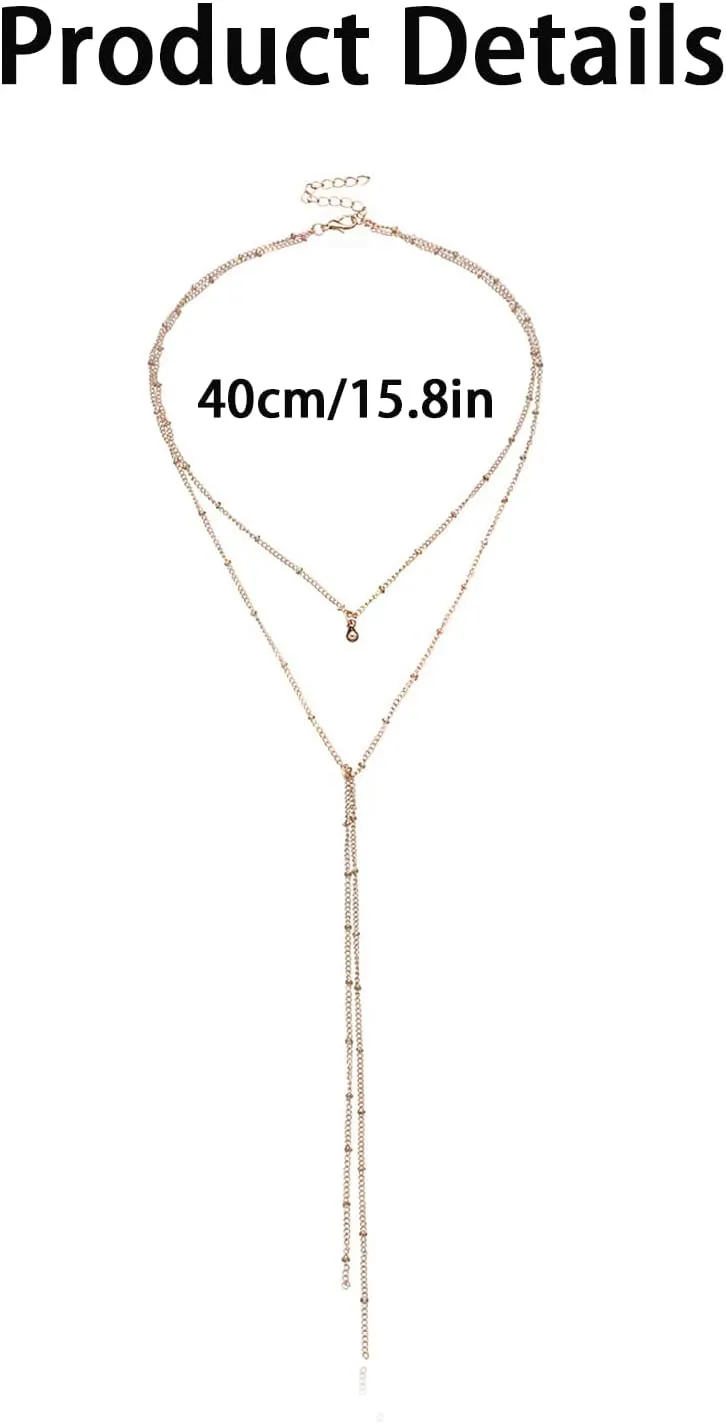 FUTIMELY Dainty Long Necklace for Women CZ Pearl Glitter Teardrop Pendant Necklace Layered Lariat Y-Shaped Gold Necklace for Women Chain Jewelry Gift Wedding