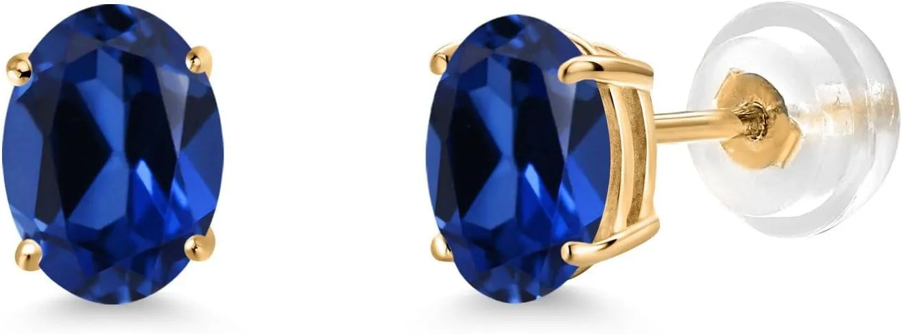 Gem Stone King 14K Yellow Gold Gemstone Birthstone Stud Earrings for Women and Men | Oval 7X5MM | Fine Gold Jewelry for Her or Him