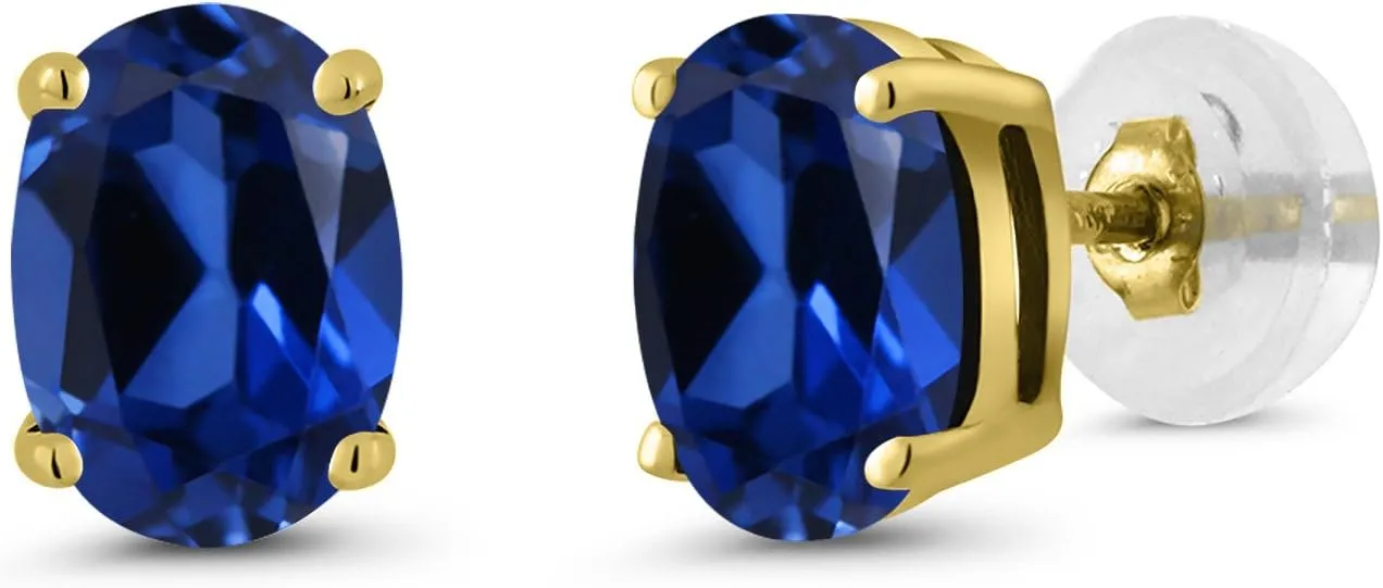 Gem Stone King 14K Yellow Gold Gemstone Birthstone Stud Earrings for Women and Men | Oval 7X5MM | Fine Gold Jewelry for Her or Him