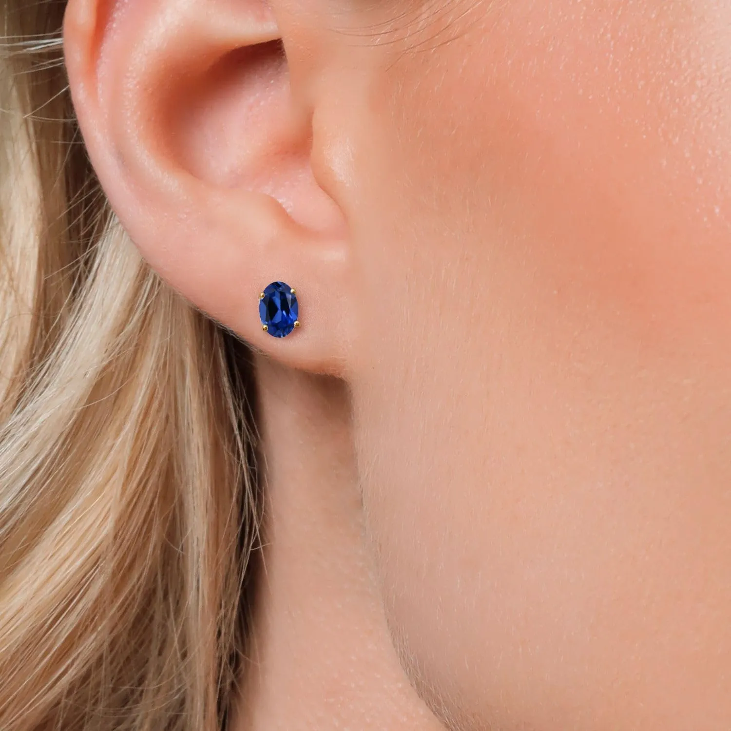 Gem Stone King 14K Yellow Gold Gemstone Birthstone Stud Earrings for Women and Men | Oval 7X5MM | Fine Gold Jewelry for Her or Him