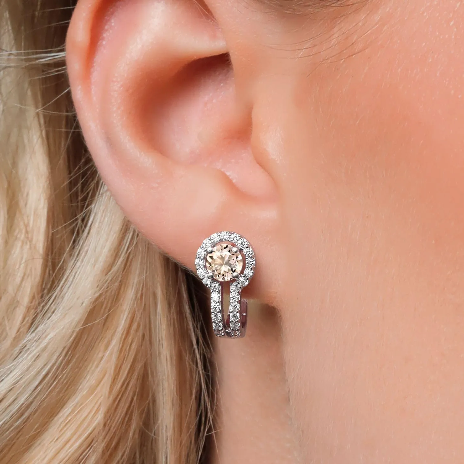 Gem Stone King 5MM Round French Clip Clasp Hook Earring For Women | 925 Sterling Silver | Gemstone Birthstone and White Created Sapphire Earrings | Fine Jewelry Gifts for Her Mom Women Wife