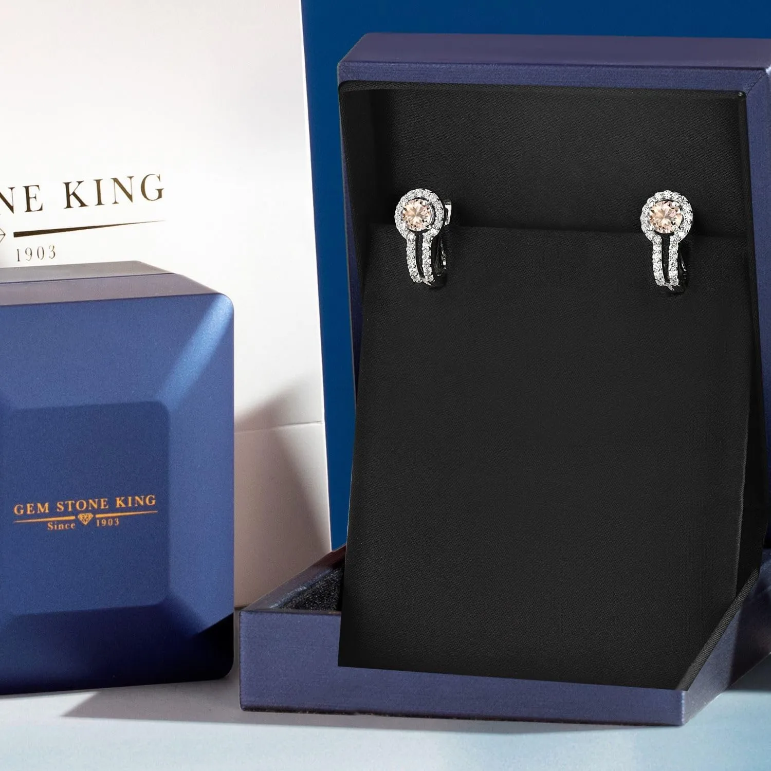 Gem Stone King 5MM Round French Clip Clasp Hook Earring For Women | 925 Sterling Silver | Gemstone Birthstone and White Created Sapphire Earrings | Fine Jewelry Gifts for Her Mom Women Wife
