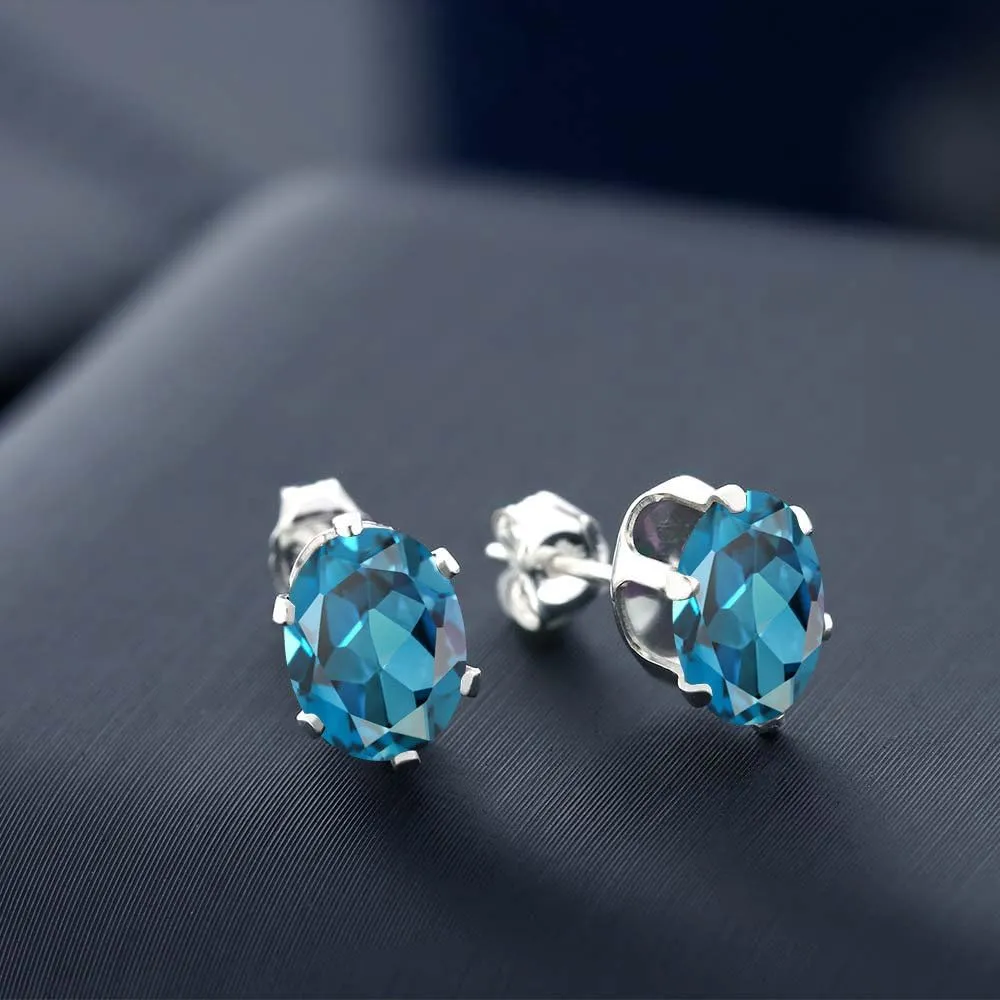 Gem Stone King 925 Sterling Silver Gemstone Birthstone 6-Prongs Stud Earrings for Women and Men | Oval 8X6MM | Fine Jewelry for Everyday Wear Anniversary Her Him