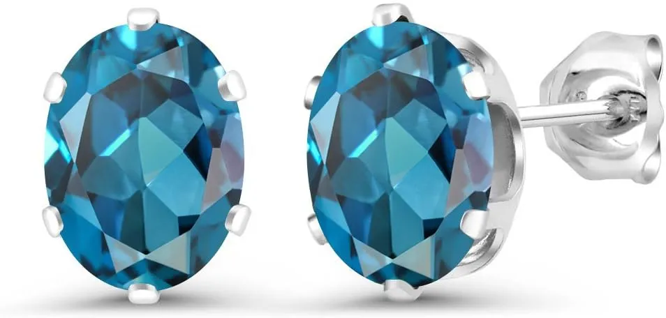 Gem Stone King 925 Sterling Silver Gemstone Birthstone 6-Prongs Stud Earrings for Women and Men | Oval 8X6MM | Fine Jewelry for Everyday Wear Anniversary Her Him